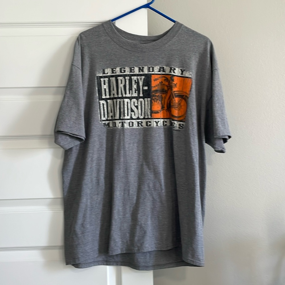 Harley-Davidson Gray T-Shirt with Orange Motorcycle Graphic